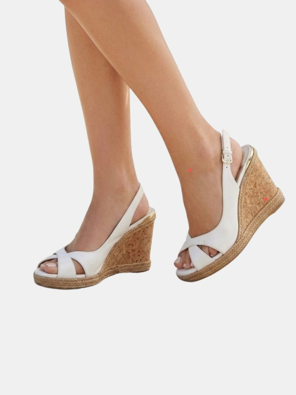 Jimmy Choo White Leather Cork Wedge Espadrille Sandals Star Sole Size 37 / US 7